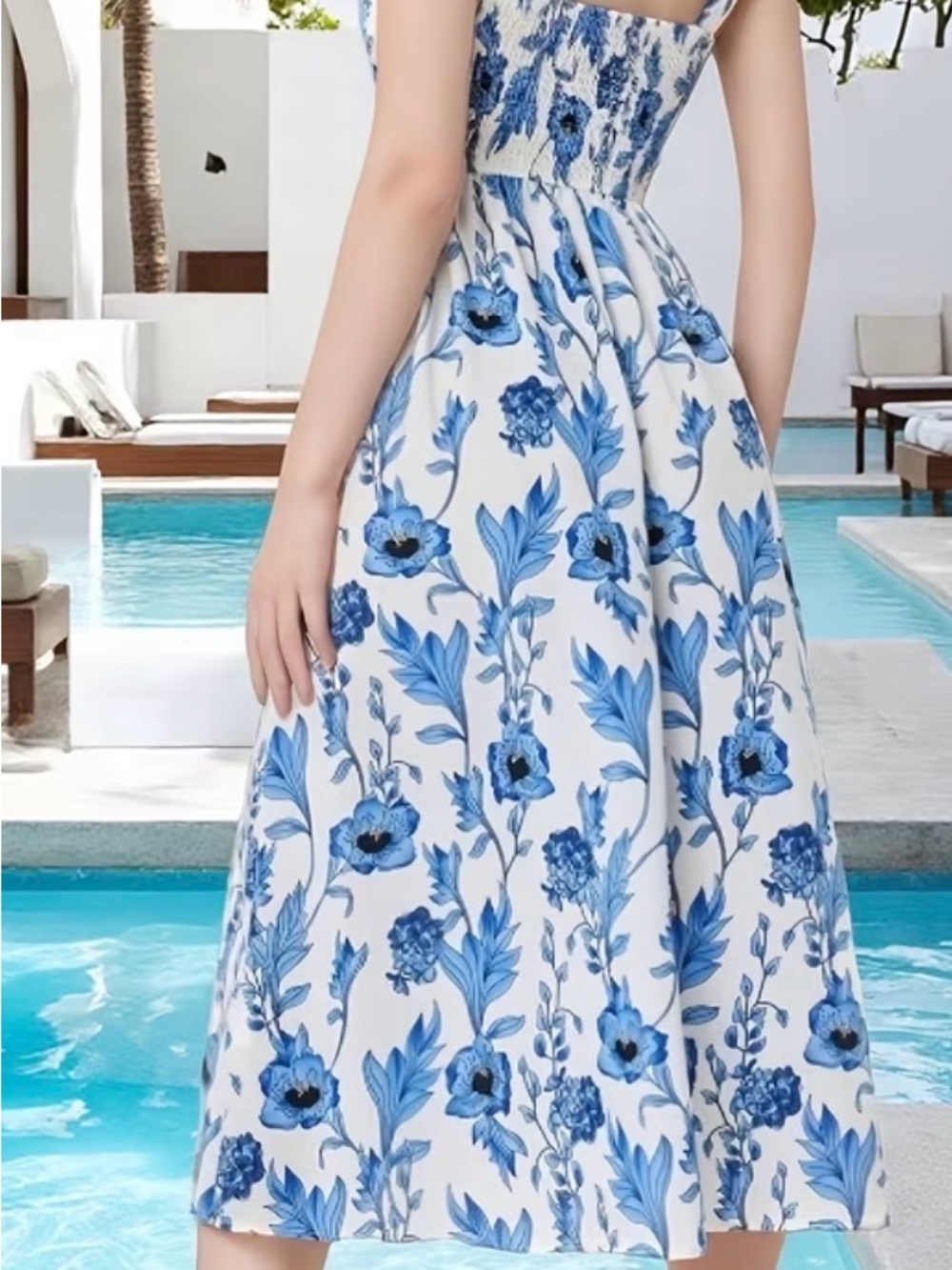 Blue Floral Smocked Maxi Dress - Women - Picture 2 of 10